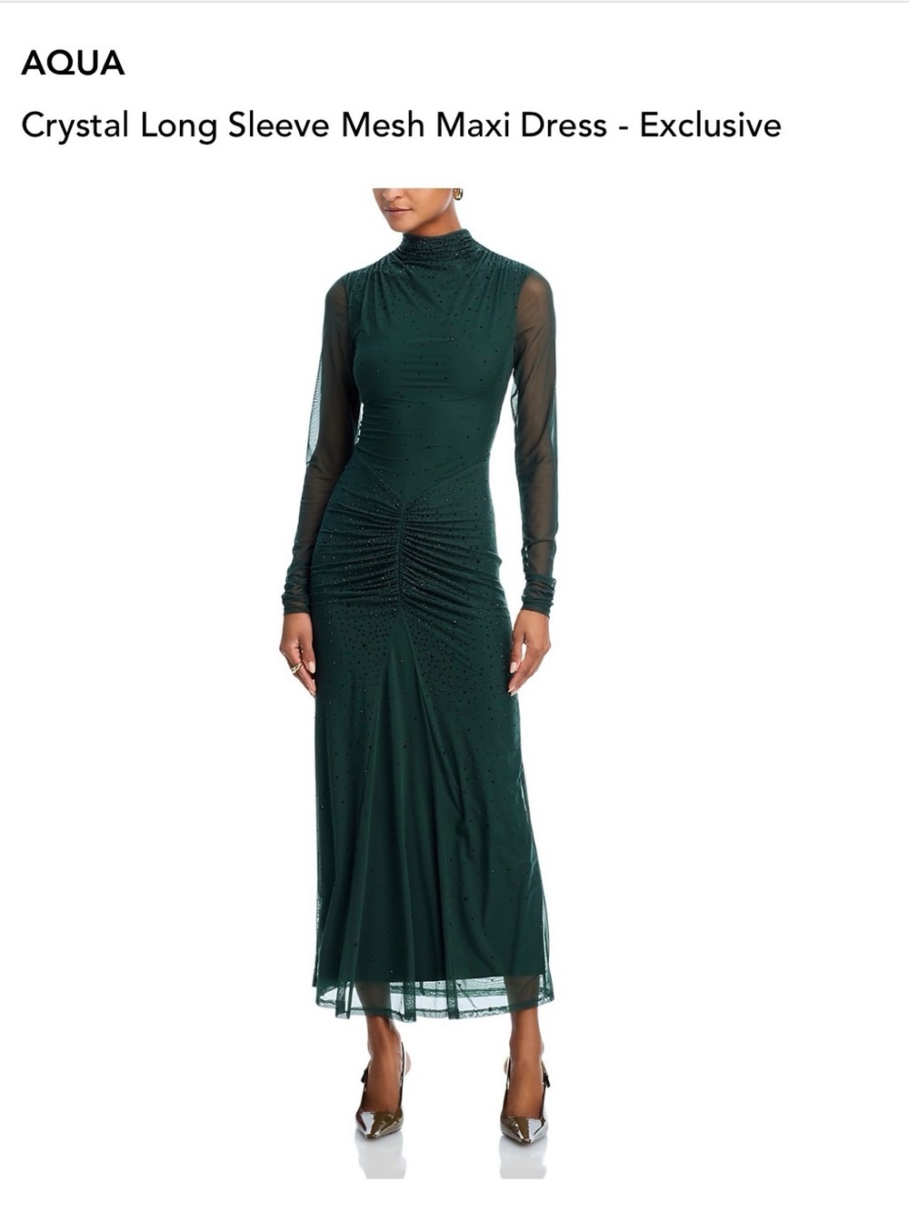 Aqua Green Crystal Long Sleeve Mesh Maxi Dress